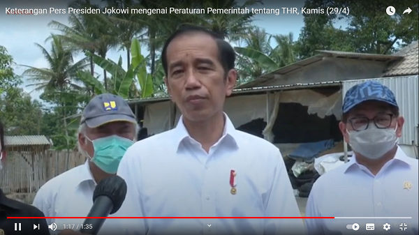 Keterangan Pers Presiden Jokowo Terkait Pemberian THR/Youtube.com