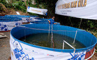 <p>Anggota Jurnalis Mancing Indonesia (JMI) mengecek kolam bioflok dalam acara Pelatihan dan Usaha Ikan Nila, sekaligus Launching program #Ayo Bangkit di Kecamatan Sereal,  Bogor,  Jawa Barat, Minggu, 25 April 2021. Foto: Ismail Pohan/TrenAsia</p>
