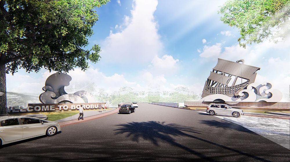 <p>Rancangan ikon Gerbang Kapal sebagai pintu masuk ke Candi Borobudur dari arah Kulon Progo. /Dok Kementerian PUPR</p>
