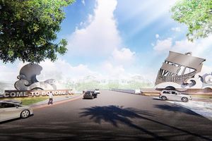 <p>Rancangan ikon Gerbang Kapal sebagai pintu masuk ke Candi Borobudur dari arah Kulon Progo. /Dok Kementerian PUPR</p>
