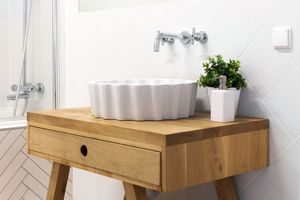 Ilustrasi kamar mandi dengan tanaman hias