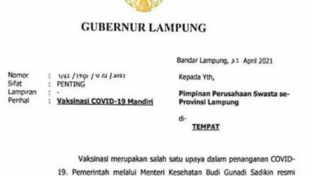 Pemprov Lampung Dorong Perusahaan Ikut Program Vaksinasi Mandiri