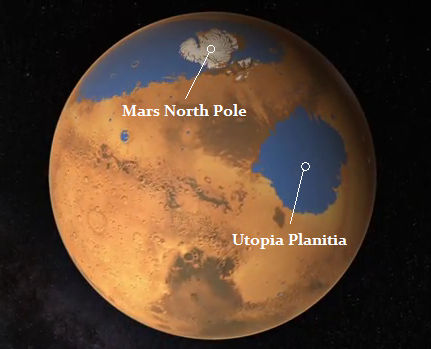 Bagian Timur Laut Mars yang disebut Utopia Plantia. 