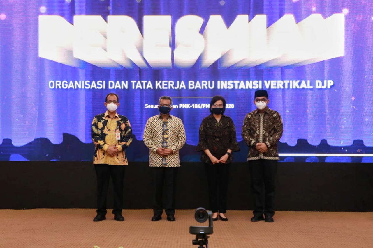 Menteri Keuangan Sri Mulyani Indrawati meresmikan reorganisasi instansi vertikal Direktorat Jenderal Pajak (DJP) hari ini (24/5/2021). 