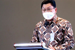 <p>Direktur Utama Bank Mandiri, Darmawan Junaidi memberikan sambutan pada peresmian kanal pembayaran iuran BPJAMSOSTEK untuk PMI Malaysia di Jakarta, Kamis, 27 Mei 2021. Foto: Ismail Pohan/TrenAsia</p>
