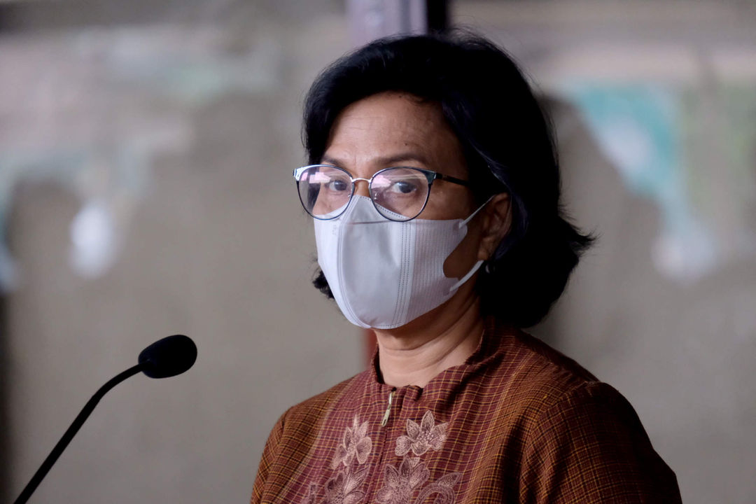 <p>Menteri Keuangan, Sri Mulyani memberikan keterangan pers terkait pertumbuhan ekonomi di kompleks Parlemen Senayan, Jakarta, Kamis, 20 Mei 2021. Foto: Ismail Pohan/TrenAsia</p>
