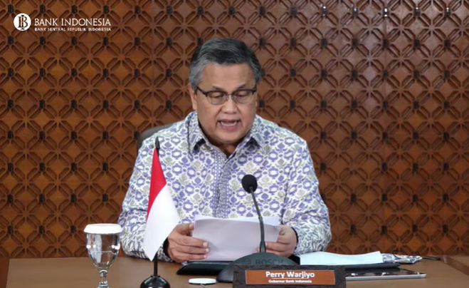 <p>Gubernur Bank Indonesia Perry Warjiyo dalam Rapat Dewan Gubernur (RDG) BI secara virtual, Selasa, 25 Mei 2021. / Tangkapan layar TrenAsia.com</p>
