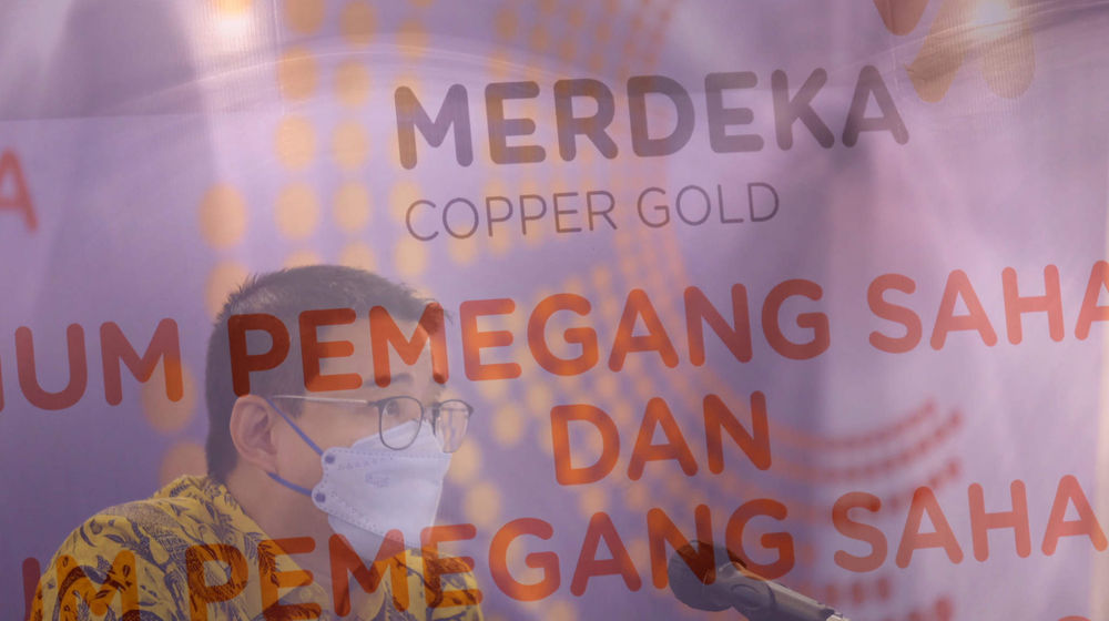 <p>Presiden Direktur MDKA Albert Saputro memberikan pemaparan pada public expose usai pelaksanaan RUPST dan RUPSLB MDKA di Jakarta, Selasa, 25 Mei 2021. Foto: Ismail Pohan/TrenAsia</p>
