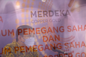 <p>Presiden Direktur MDKA Albert Saputro memberikan pemaparan pada public expose usai pelaksanaan RUPST dan RUPSLB MDKA di Jakarta, Selasa, 25 Mei 2021. Foto: Ismail Pohan/TrenAsia</p>
