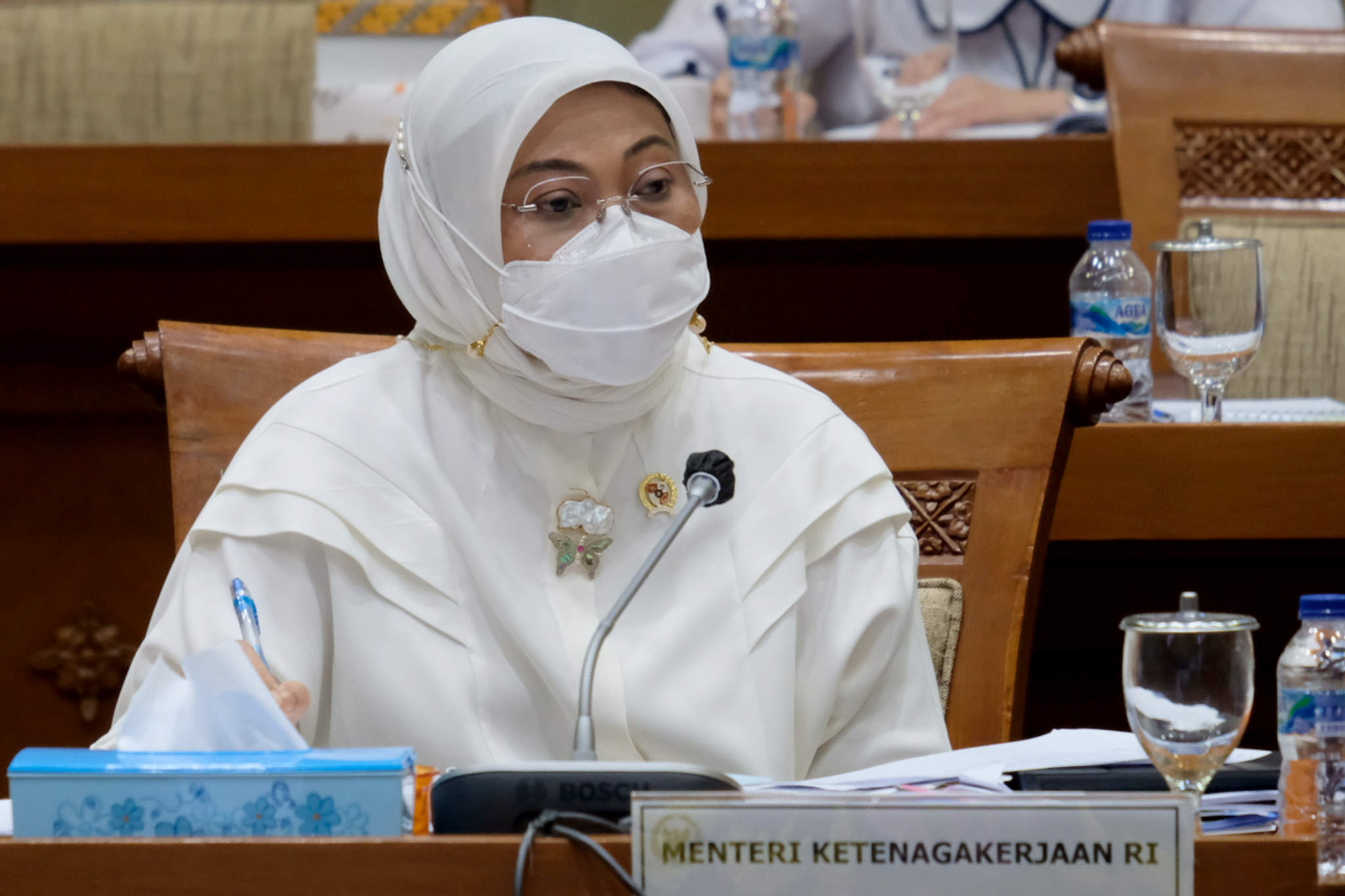 <p>Menteri Ketenagakerjaan, Ida Fauziyah saat mengikuti rapat kerja dengan komisi IX DPR di kompleks Parlemen, Senayan, Jakarta, Senin, 24 Mei 2021. Foto: Ismail Pohan/TrenAsia</p>
