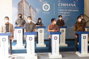 <p>Dewan Direksi Vasanta Innopark dalam upacara peletakan batu pertama Tower Chihana, Selasa, 29 Juni 2021. Foto: Vasanta Group</p>
