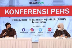 <p>Menteri BUMN Erick Thohir dan BPOM saat konferensi pers obat ivermectin produksi BUMN Indofarma, untuk pencegahan dan penyembuhan COVID-19 /Instagram @kementerianbumn</p>
