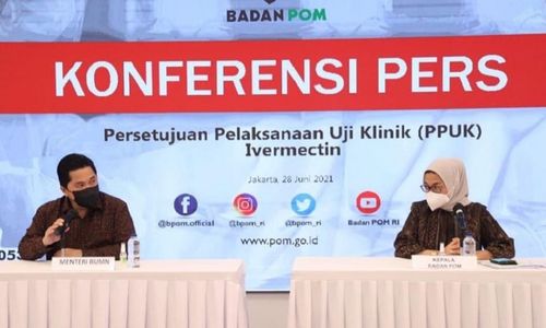 <p>Menteri BUMN Erick Thohir dan BPOM saat konferensi pers obat ivermectin produksi BUMN Indofarma, untuk pencegahan dan penyembuhan COVID-19 /Instagram @kementerianbumn</p>
