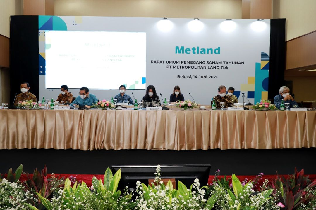 <p>Suasana konferensi pers seusai rapat umum pemegang saham tahunan (RUPST) tahun buku 2020 PT Metropolitan Land Tbk (MTLA). (Foto: dok. Metland)</p>
