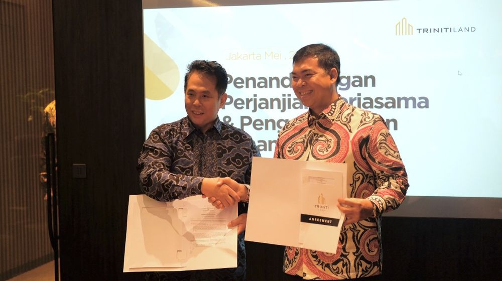 <p>Penandatanganan MoU antara Triniti Land dan PT Griya Kedaton Indah untuk pengembangan dua kawasan di Lampung. (Foto: Triniti Land)</p>

