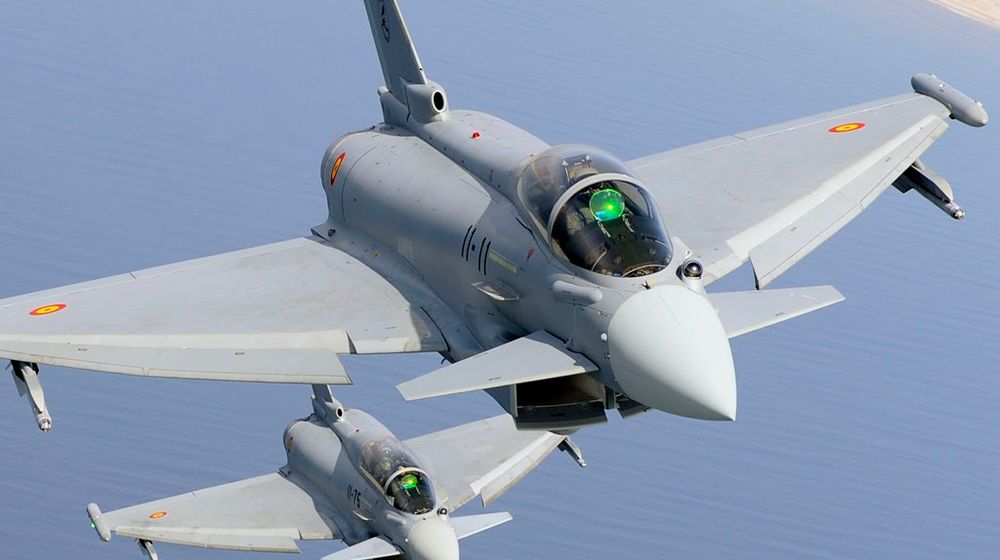 <p>Spanish Air Force single and two seater Eurofighter Typhoon from ALA-11 based in Moron, Spain. The aircrat are flying with drop tanks and IRIS-T missiles.</p>
