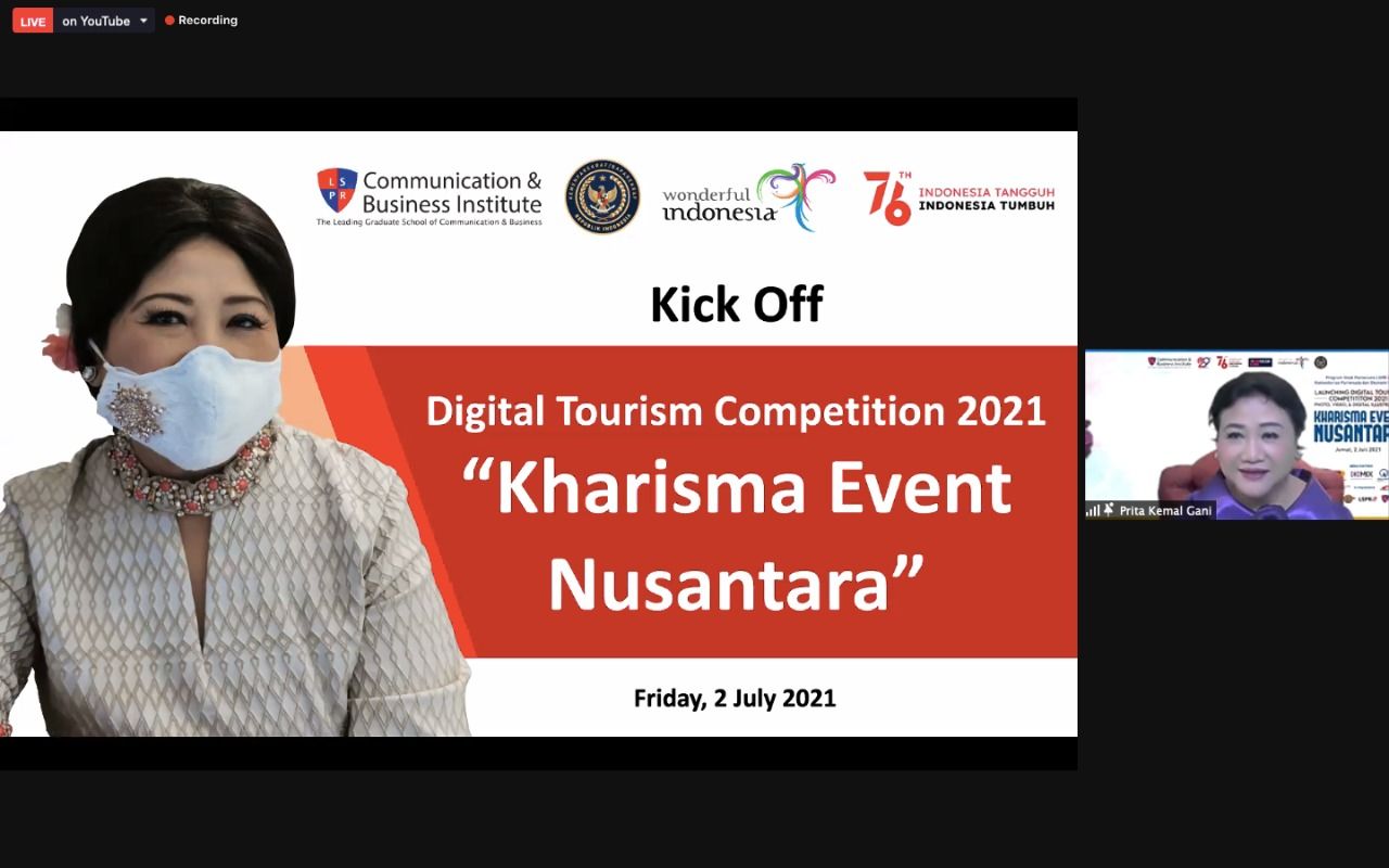Tangkapan layar kick off Digital Tourism Competition 2021 “Kharisma Event Nusantara” yang diinisiai LSPR Communication and Business Institute.