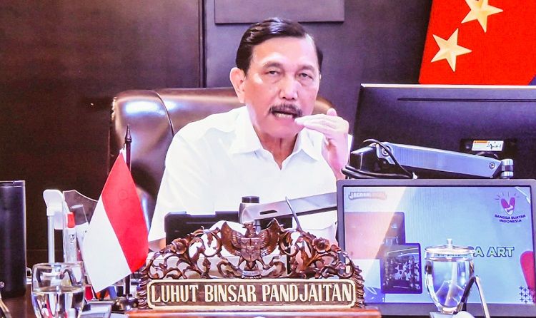 Menko Marinves Luhut Binsar Pandjaitan memberikan keterangan pers usai mengikuti Rapat Terbatas mengenai Penanganan Pandemi COVID-19, Rabu (12/07/2021) secara virtual. 