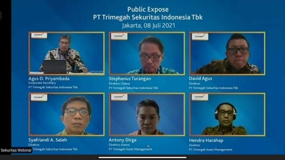 <p>Tangkapan layar paparan publik virtual PT Trimegah Sekuritas Indonesia Tbk (TRIM), Kamis, 8 Juli 2021 / Dok. Drean Muhyil Ihsan</p>
