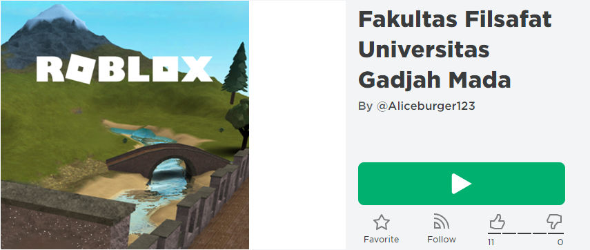 Game virtual yang digunakan dalam PPSMB Fakultas Filsafat tersebut diketahui bernama Roblox. Dengan memainkan game yang ber-genre RPG (role-playing game) itu, khususnya dengan memasuki server Fakultas Filsafat UGM,