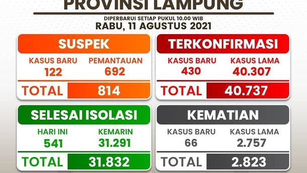 Angka Kesembuhan Covid-19 di Lampung Terus Bertambah Capai 31 Ribu Orang