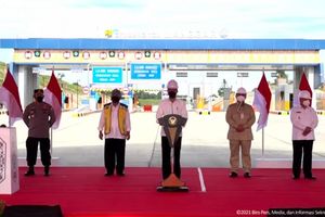 Presiden Joko Widodo (Jokowi) meresmikan Jalan Tol Balikpapan-Samarinda (Balsam) Seksi I dan Seksi V pada Selasa, 24 Agustus 2021.