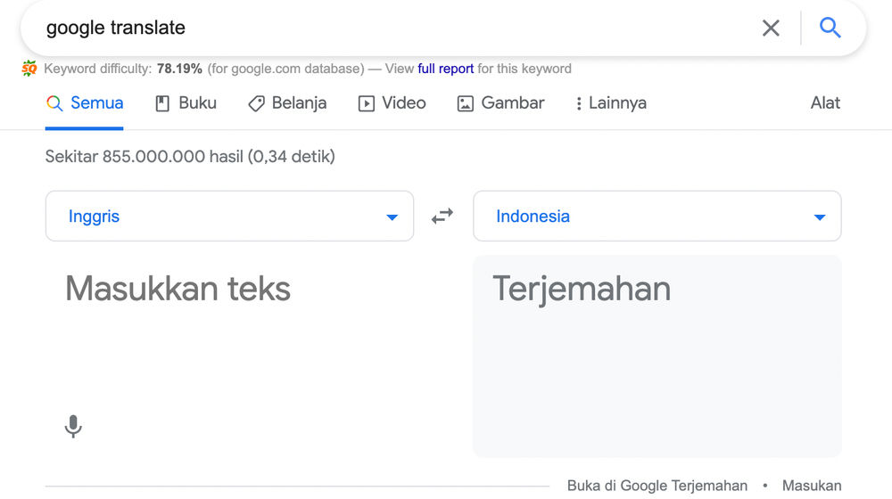 Penampakan Google Translate
