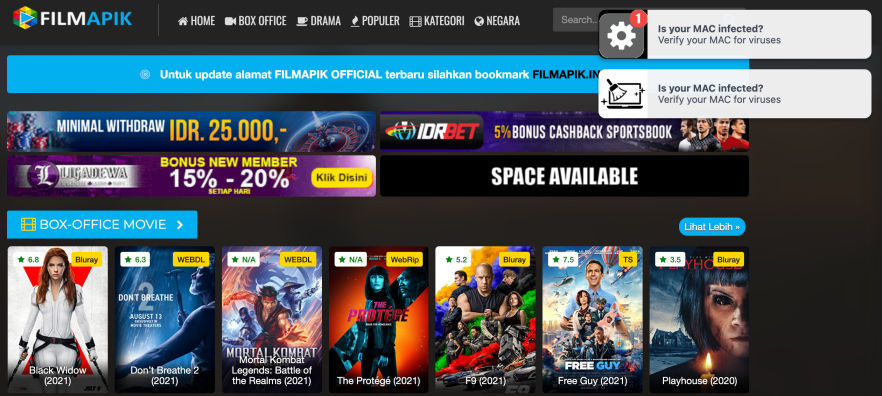 Salah satu bahaya malware di situs film gratis film apik 