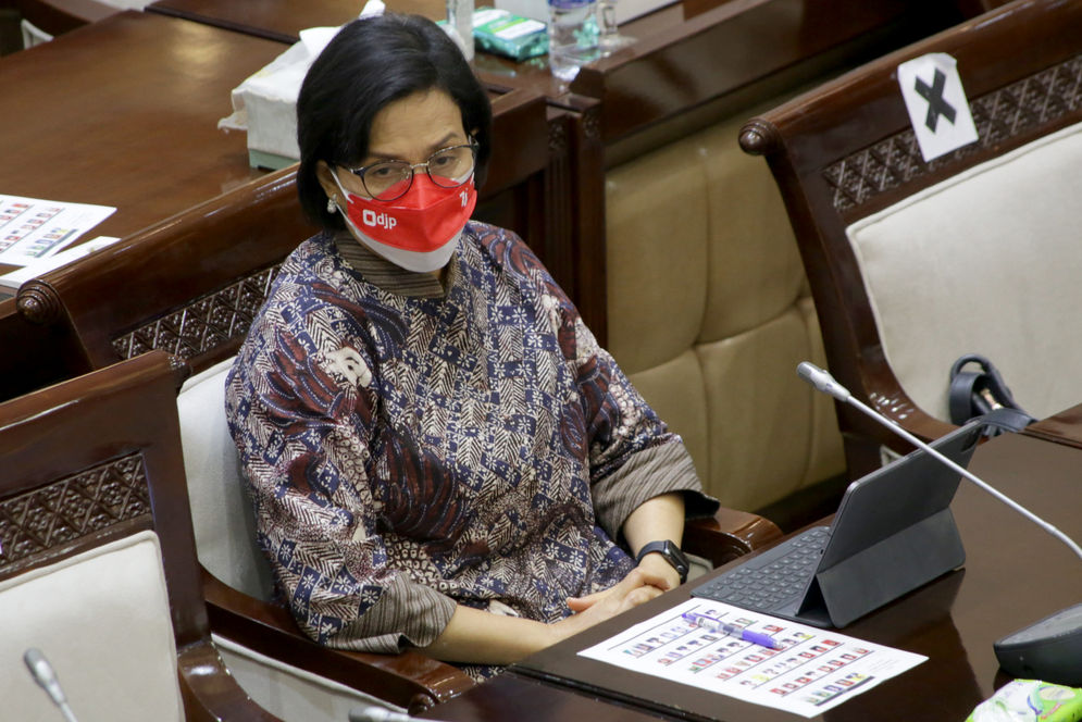 Menteri Keuangan Sri Mulyani hadir dalam rapat kerja di Kompleks Parlemen MPR/DPR-DPD, Senayan, Jakarta, Senin, 20 September 2021. 