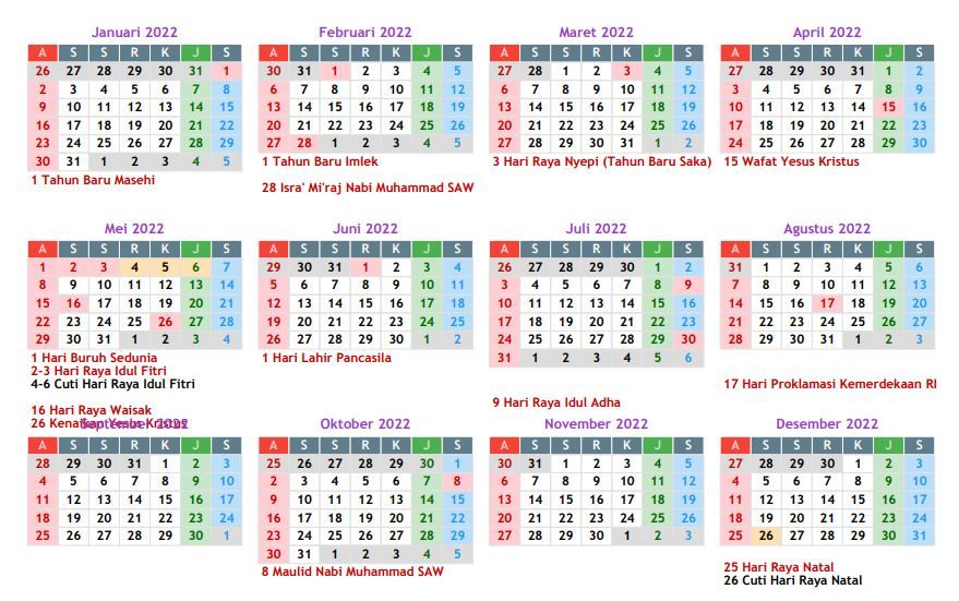 Kalender Libur Nasional dan Cuti Bersama Tahun 2022