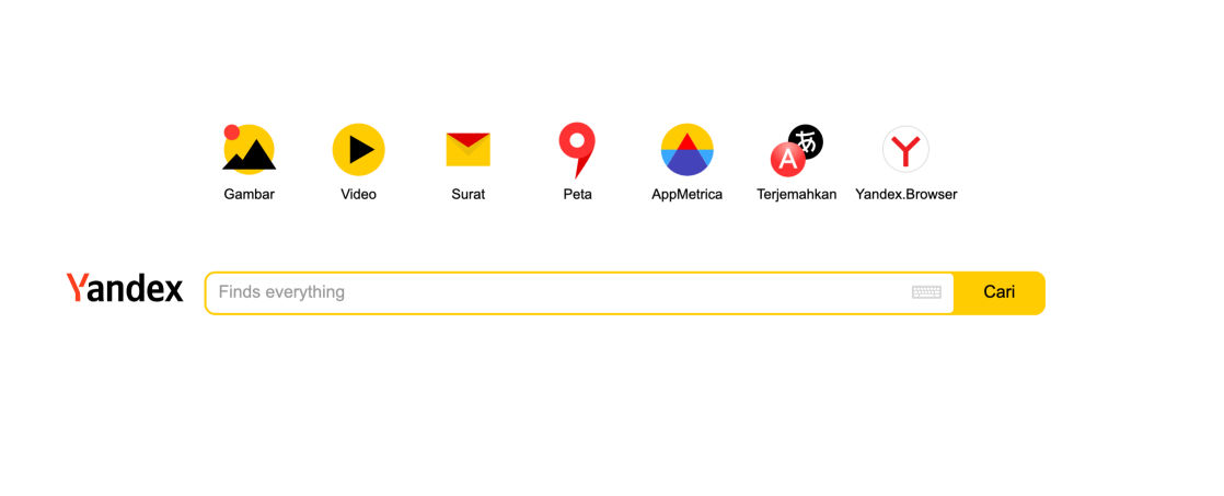Penampakan laman mesin pencari Yandex