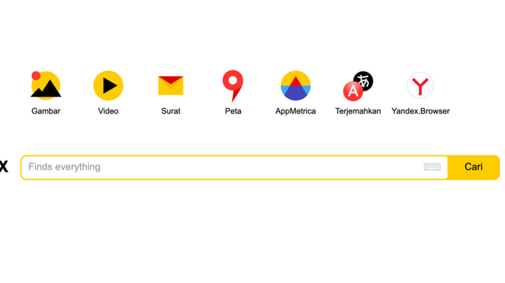 Penampakan laman mesin pencari Yandex