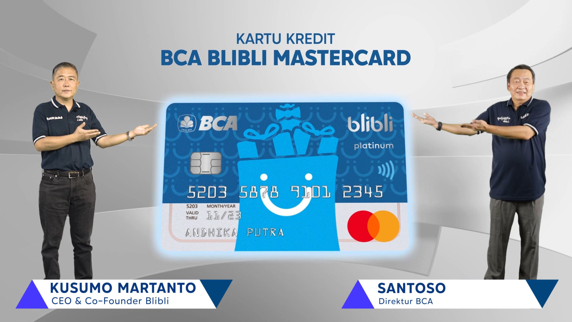 Kusumo Martanto, CEO dan Co-Founder Blibli dan Santoso, Direktur BCA dalam Peluncuran Kartu Kredit BCA Blibli Mastercard