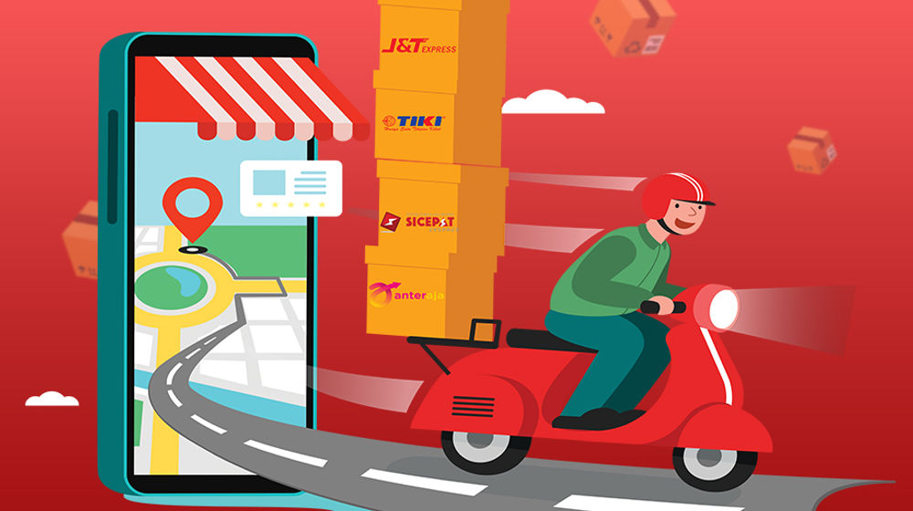 Ilustrasi jasa pengiriman logistik Anteraja, TIKI, JNE, J&T, Sicepat, Lion Parcel, POS Indonesia, yang makin moncer saat booming e-commerce. Ilustrasi: Deva Satria/TrenAsia