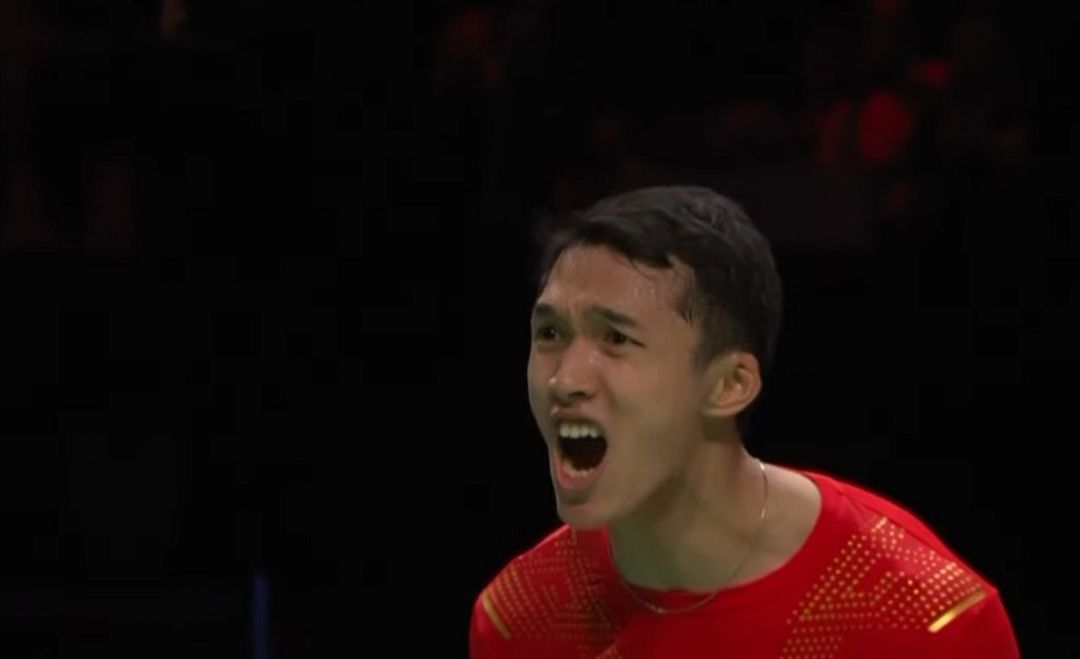 Atlet bulu tangkis Jonatan Christie saat final Piala Thomas di Denmark / Twitter @bulutangkisRI