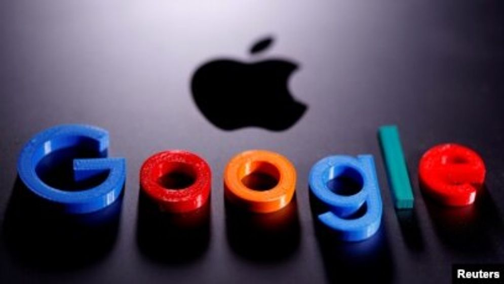 Logo Google dan Apple. 