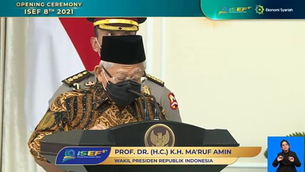 Wakil Presiden Republik Indonesia Ma’ruf Amin dalam opening ceremony ISEF 2021 secara virtual, Rabu (27/10/2021).