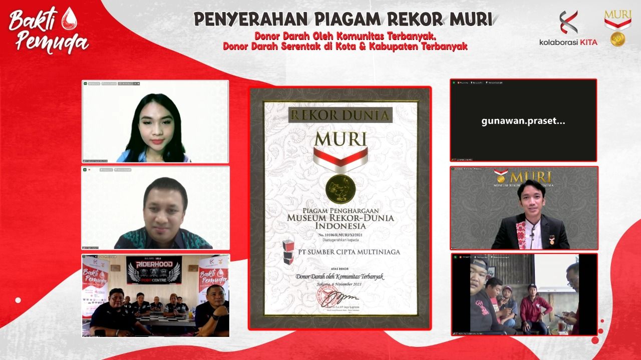 Penyerahan rekor MURI kepada perwakilan Kolaborasi Komunitas Indonesia Timur Area (Kolaborasi KITA).