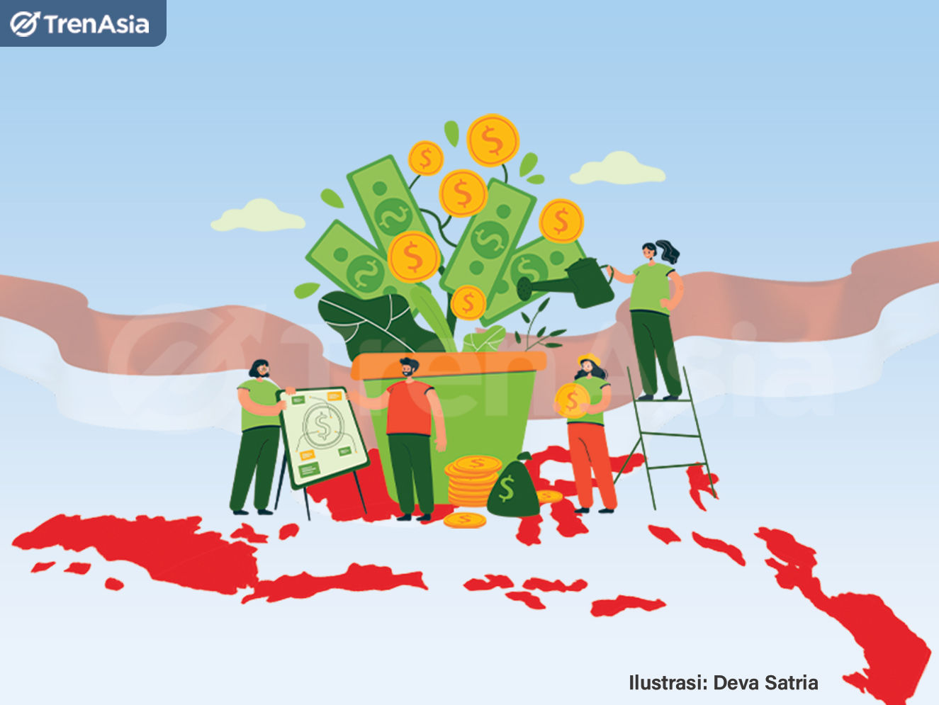 Ilustrasi penanaman modal dan investasi dari investor asing ke Indonesia. Grafis: Deva Satria/TrenAsia