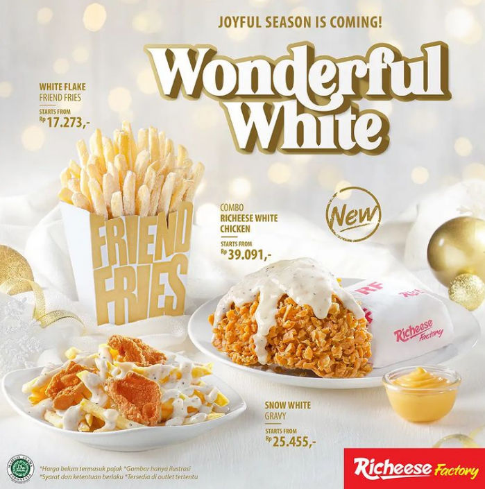 Richeese Factory mengeluarkan 3 menu baru untuk menyambut Natal dan Tahun Baru.