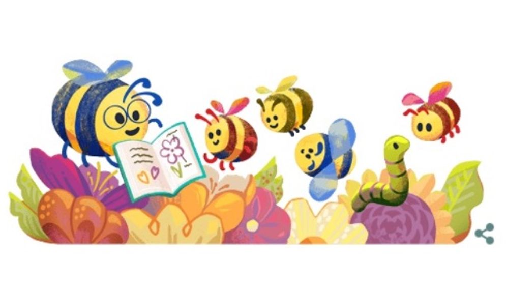 Menampilkan gambar lebah lucu, Google turut merayakan Hari Guru Nasional yang jatuh tepat hari ini, Kamis (25/11/2021). 