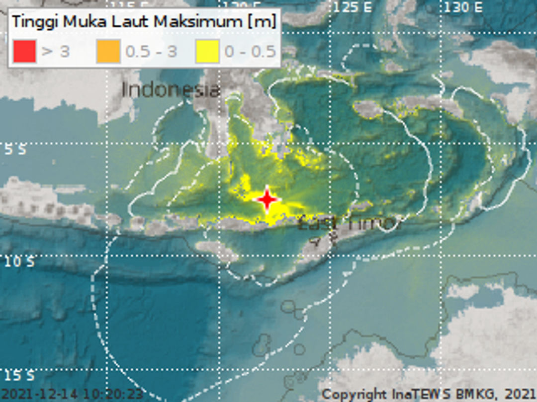 Peta perkiraan tinggi muka ait laut maksimum dari gempa Larantuka - NTT