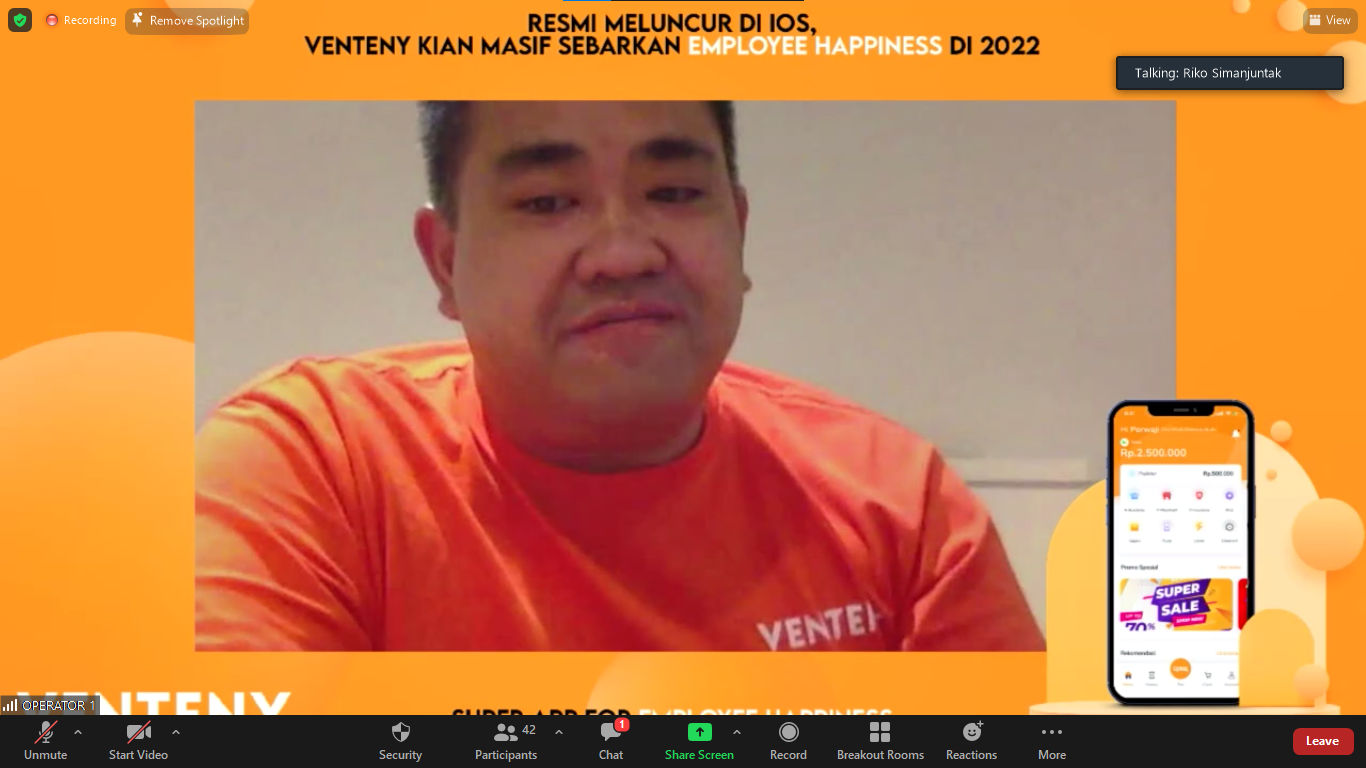 VP Brand Communication VENTENY, Riko Simanjuntak mengumumkan peluncuran resmi aplikasi VENTENY di sistem iOs