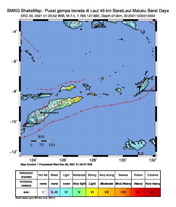 Gempa Bumi di Laut Banda Maluku dini hari tadi pukul 01.25 WIB dengan magnitudo 7,3
