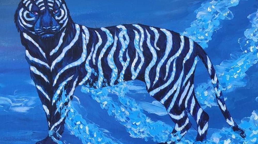 Original Animal Painting by Vaso Pik _ Abstract Expressionism Art on Canvas _ Blue Water Tiger, Symbol New year 2022, Acrylic pa.jpg