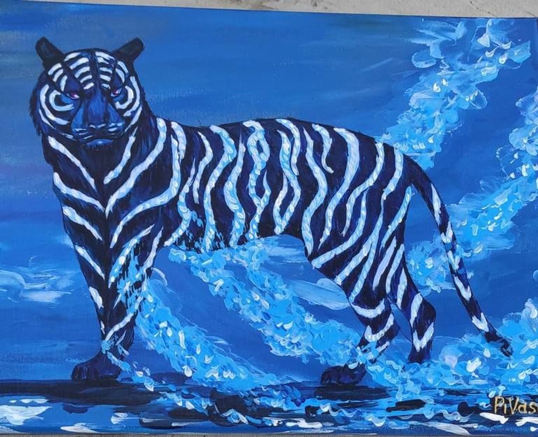 Original Animal Painting by Vaso Pik _ Abstract Expressionism Art on Canvas _ Blue Water Tiger, Symbol New year 2022, Acrylic pa.jpg