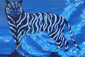 Original Animal Painting by Vaso Pik _ Abstract Expressionism Art on Canvas _ Blue Water Tiger, Symbol New year 2022, Acrylic pa.jpg