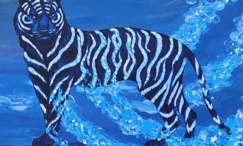 Original Animal Painting by Vaso Pik _ Abstract Expressionism Art on Canvas _ Blue Water Tiger, Symbol New year 2022, Acrylic pa.jpg