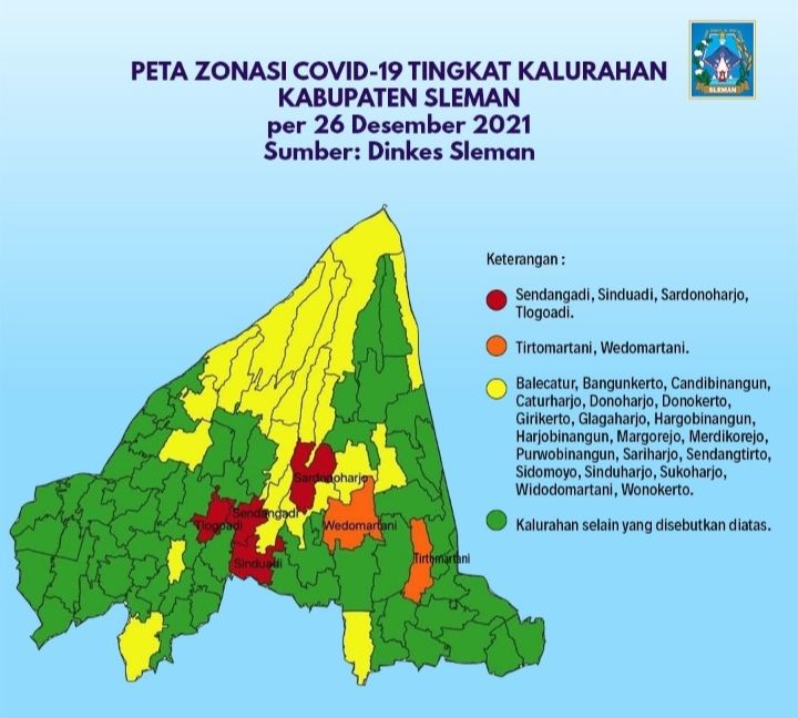 Peta zonasi COVID-19 tingkat kalurahan Kabupaten Sleman.