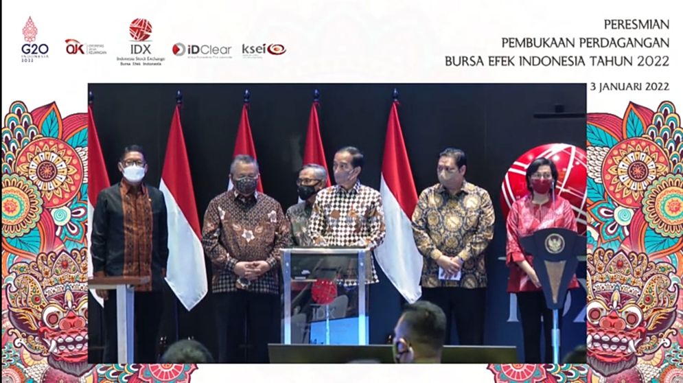 Presiden Joko Widodo (Jokowi) resmi membuka perdagangan bursa saham 2022.
